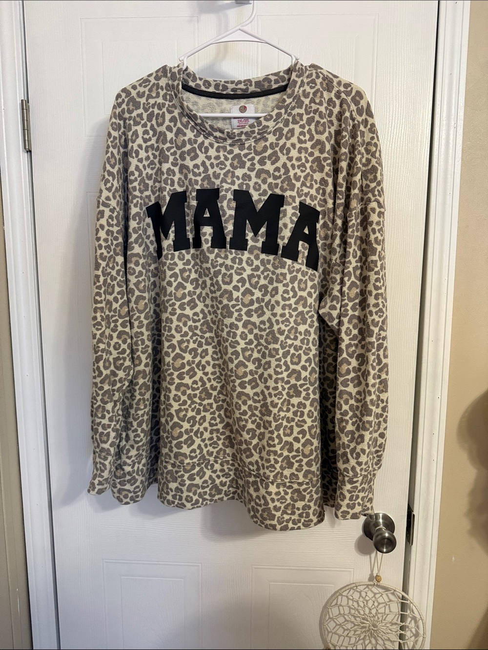 Leopard Print MAMA Pullover Sweatshirt - Taupe/Beige